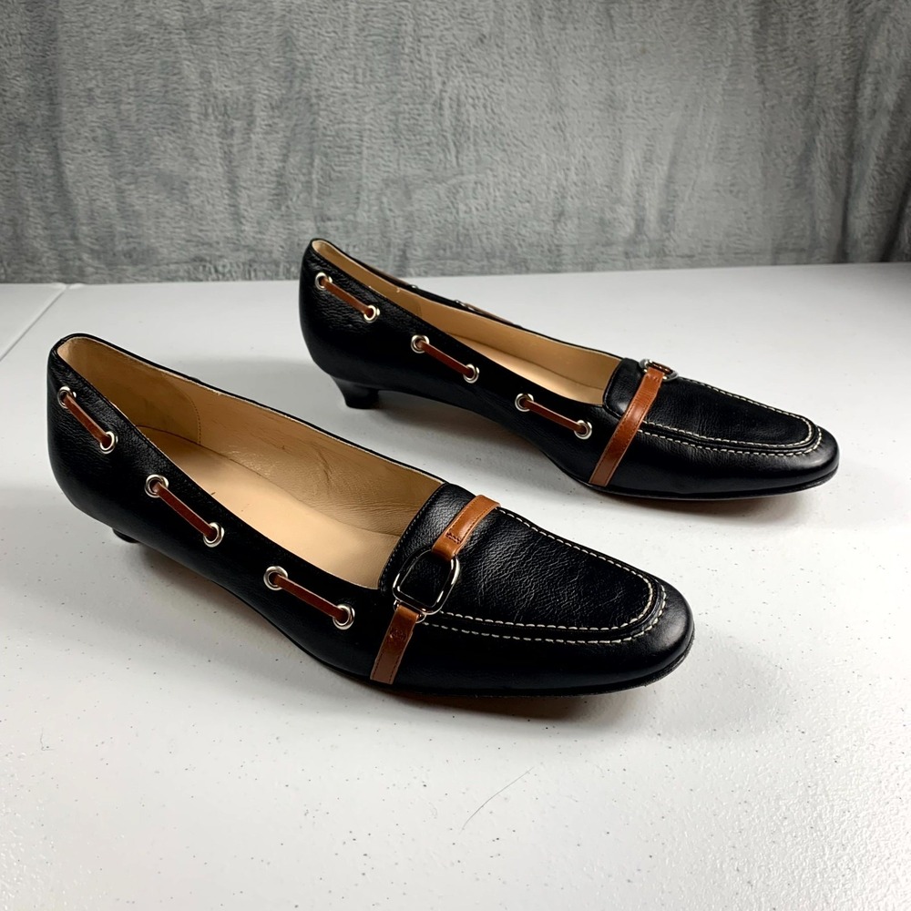 Cole Haan Loafers Women's 9B Black Brown Leather Moc Toe Casual Slip-On Shoes